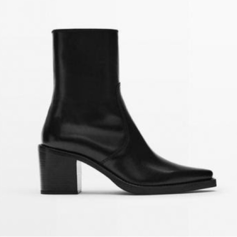 Zara Black High Block Heel Ankle Boots